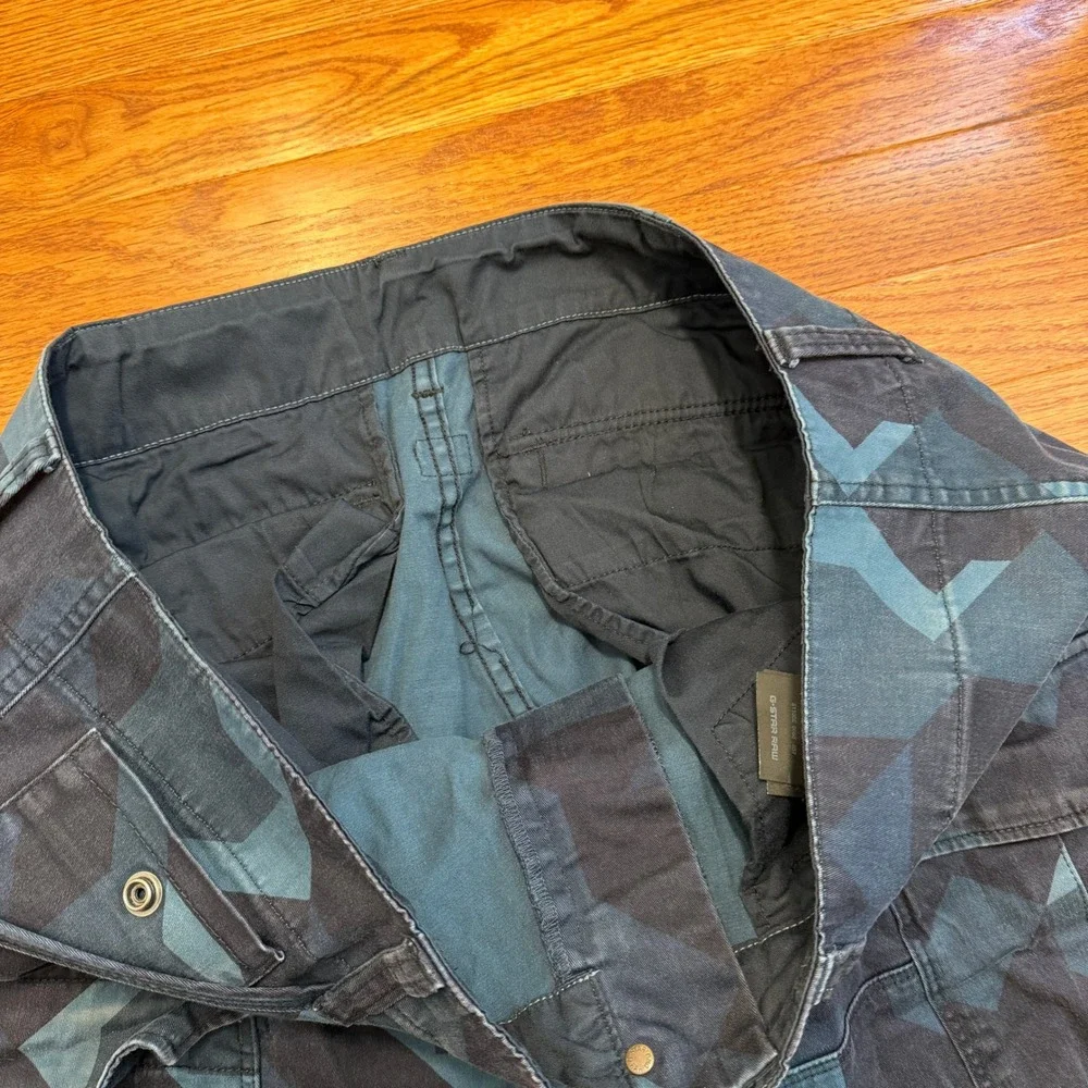 G-Star Raw Rovic Slim Cargo Pants Fits Mens 36x31 Blue Geometric Camo Tactical